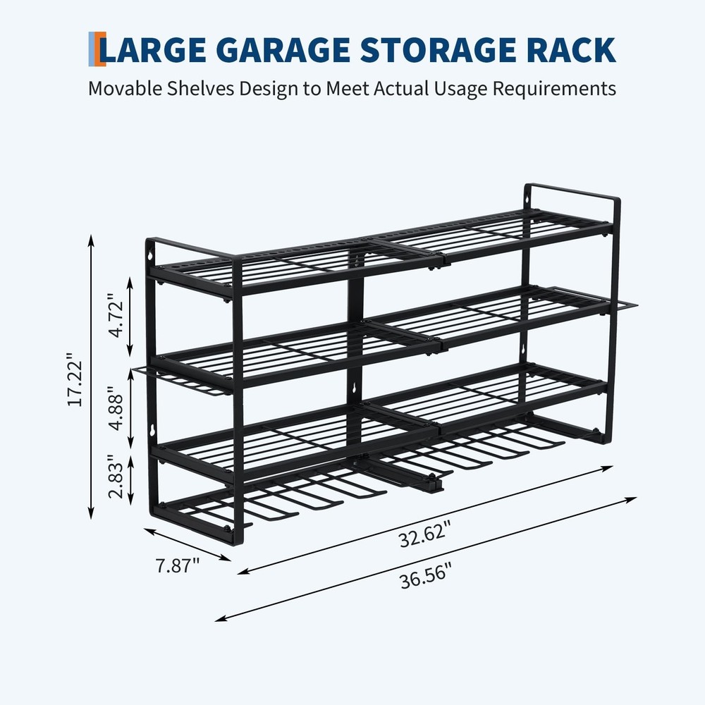 Wall Mount 4-Layer Power Tool Organizer 8 Drill Holders Drill Bit Rack for Garag