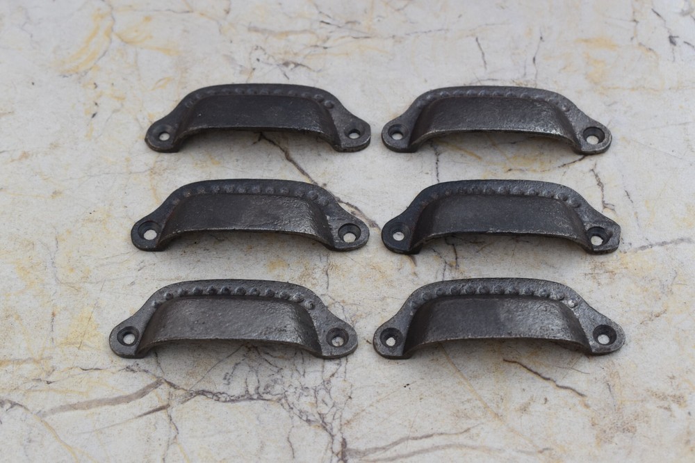 6 Pcs Vintage Cast Iron Cup Pull Handle Rustic Cabinet Kitchen Drawer Handle