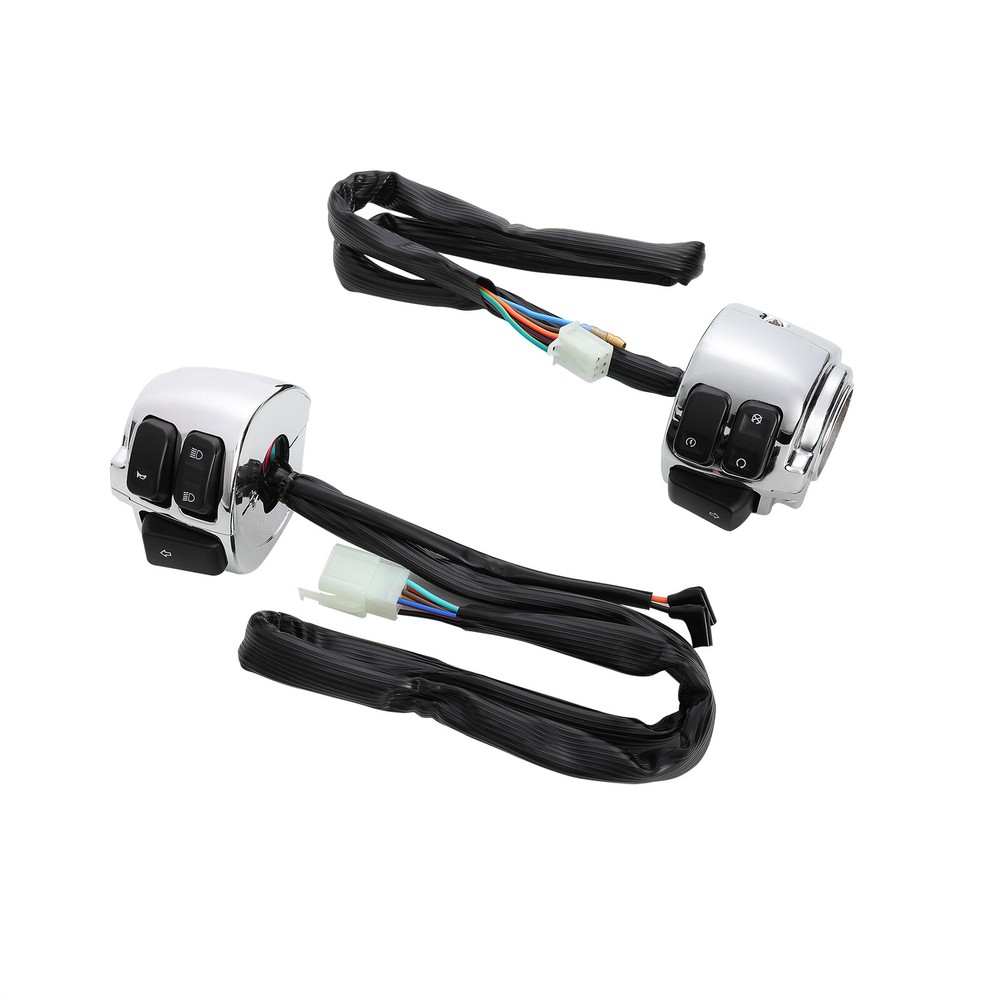 1 Pair Chrome Motorcycle 1"25mm Handlebar Control Switch With Wiring Harness