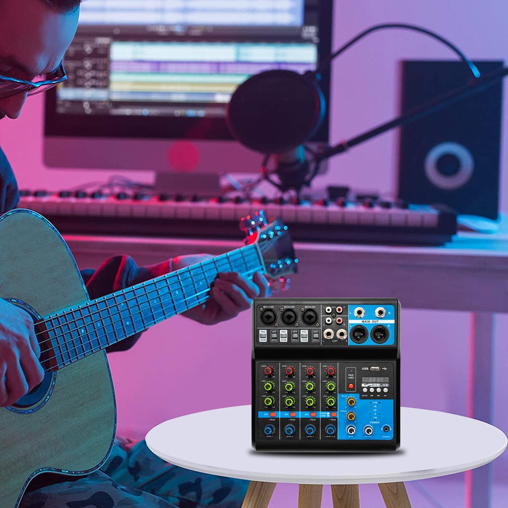 5-Channel Mixing Console Live Studio Audio DJ Mixer Sound Board USB Interface