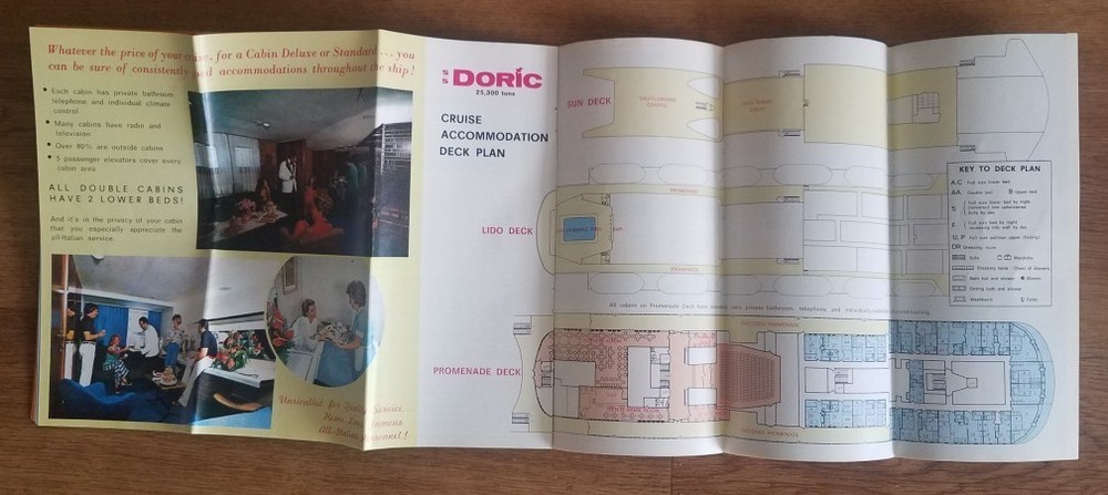 DORIC (Home) 1976 Bermuda cruises - DECK PLAN with PHOTOS