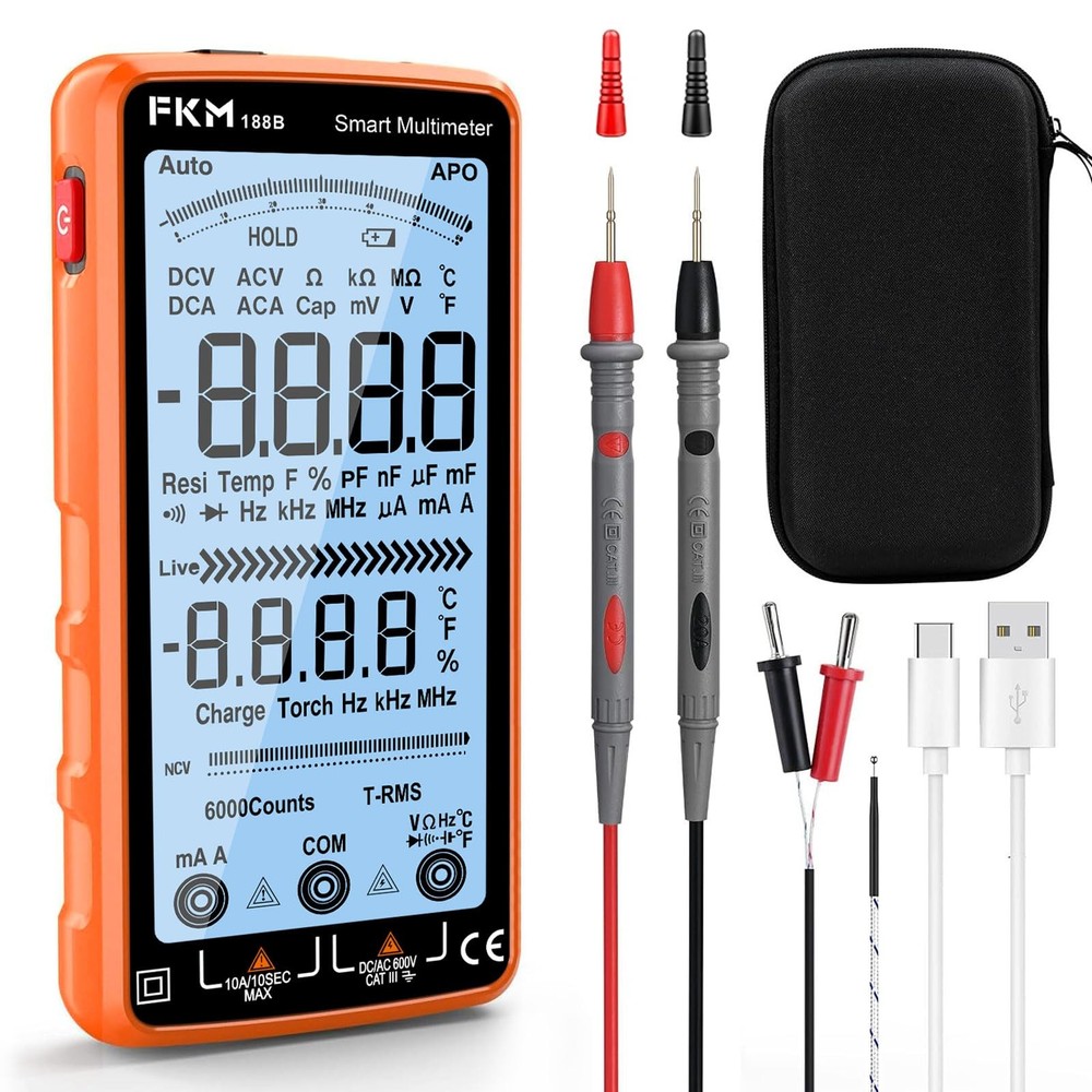 Digital Multimeter TRMS 6000 Counts Auto-Ranging AC/DC Voltage Current Tester