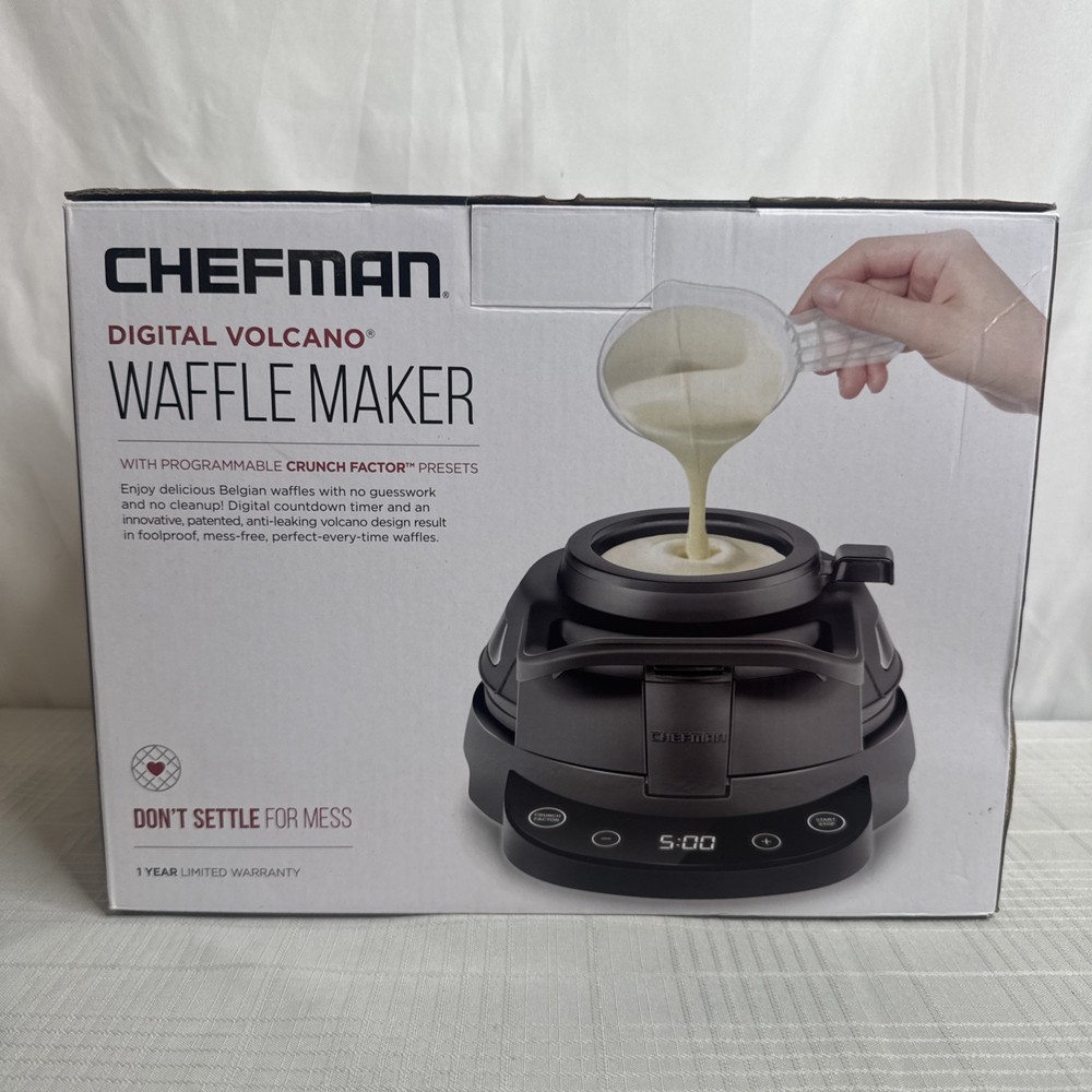 Chefman Digital Volcano Waffle Maker with Programmable Crunch Factor NEW IN BOX