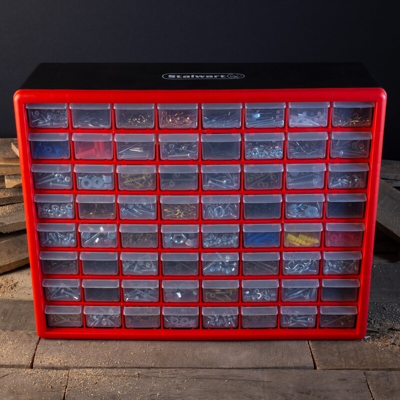 64 Drawer Storage Organizer Plastic Bins Multi Purpose Wall Mount Tool Supplies