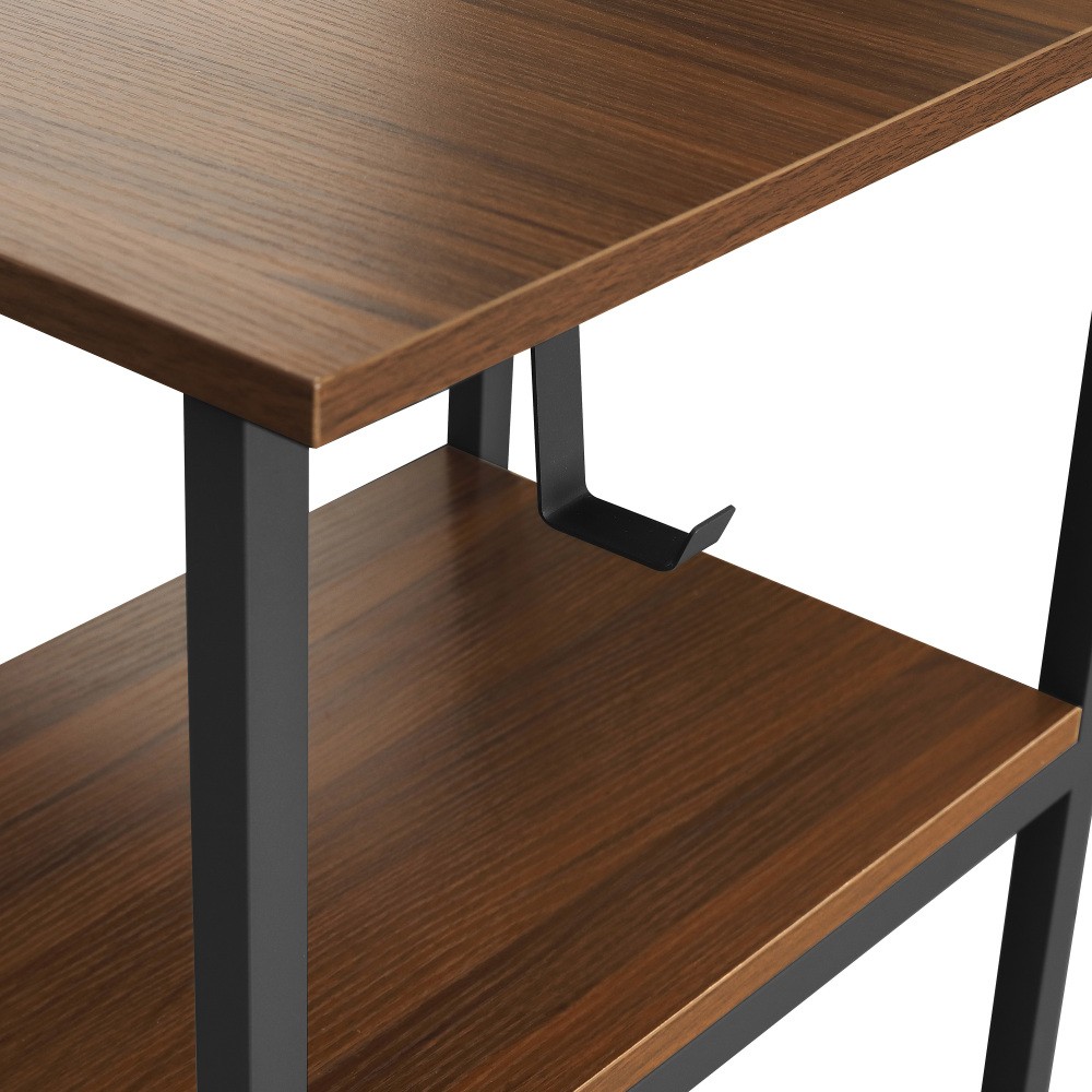 Rustic L-Desk - Engineered Walnut Top - Storage Drawers & Adjustable Shelves