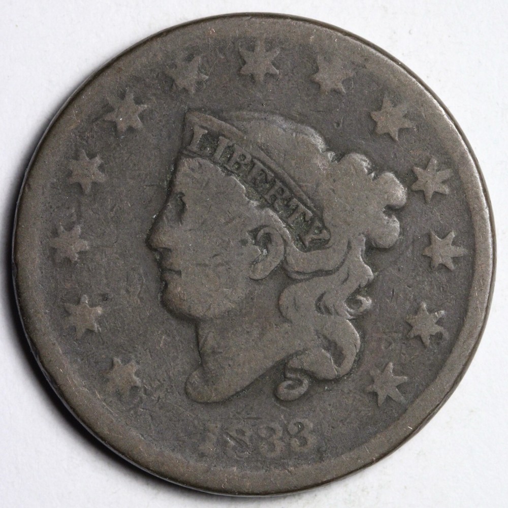 1833 Coronet Head Large Cent CHOICE VG E128 VUCZ