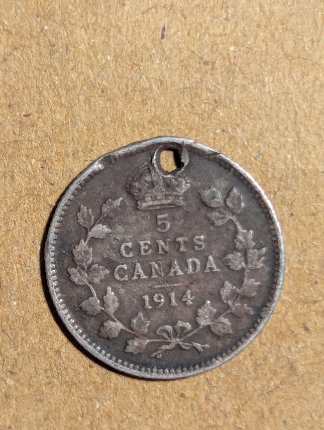 1914 Canada 5 Cents Silver(Holed)