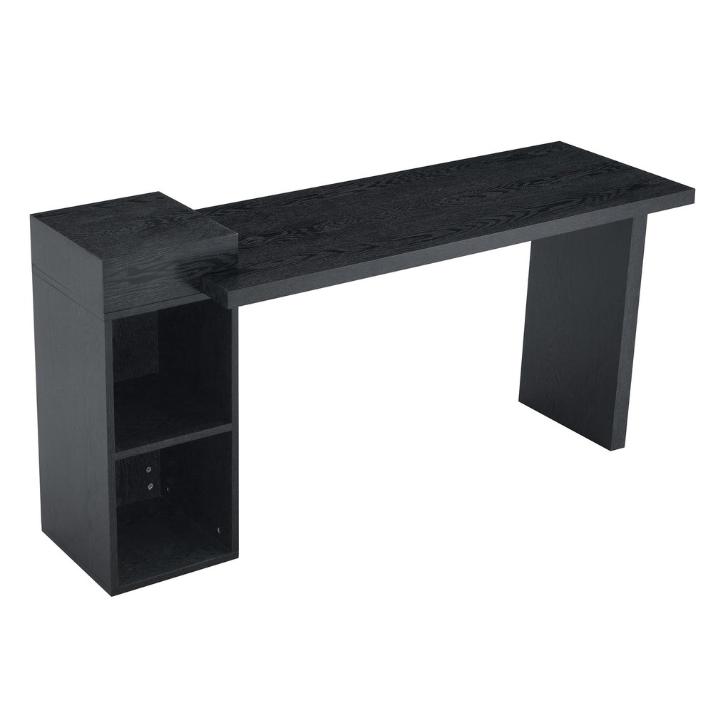Modern Black Wood Grain Sofa Side Table - MDF Multipurpose Entryway Console Tab
