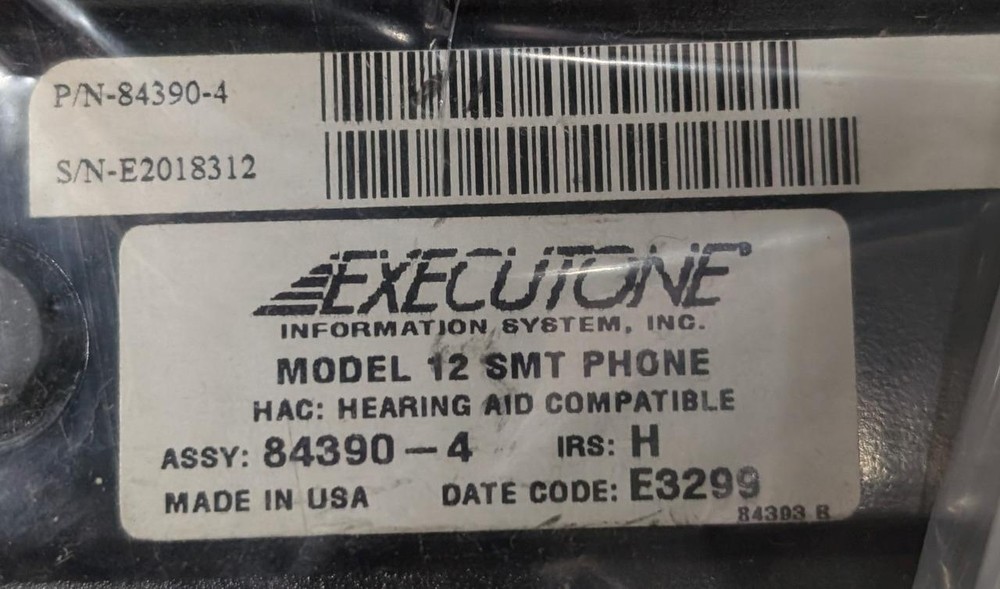 Executone Model 12 SMT Phone Black Full Speaker Programmable Buttons 84390-4