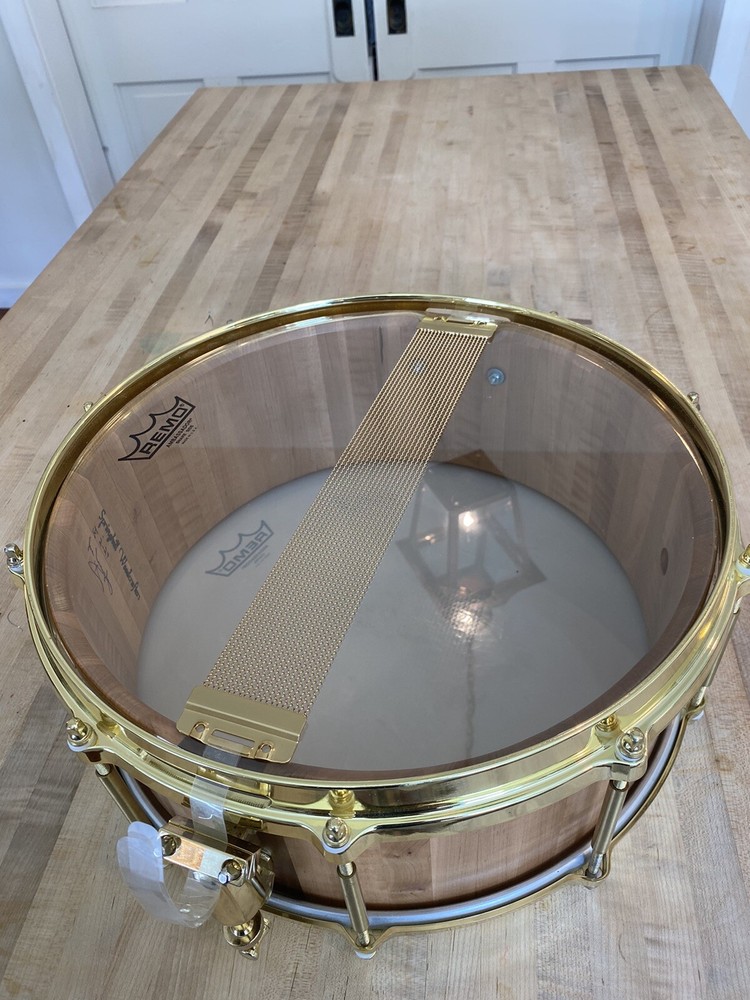 5 1/2 x 14 Custom made snare drum. Curly Maple Stave shell.
