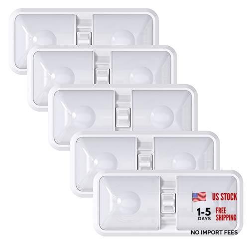 5 Pack RV LED Ceiling Double Dome Light Fixture with ON/Off Switch Interior