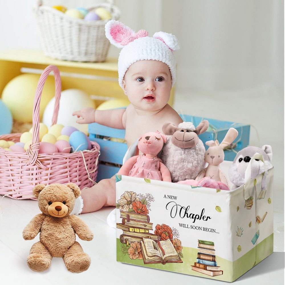 Book Theme Foldable Storage Basket with Handles, Waterproof Fabric Organizer ...