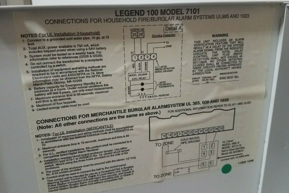Fire Burglary Instruments Legend 100 Model 7100 Control Box Pre-Owned