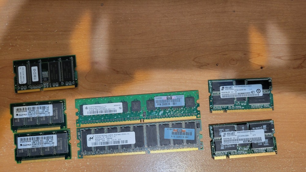 Assortment of Flash, Memory SIMMs and DIMMs never used - from Open boxes