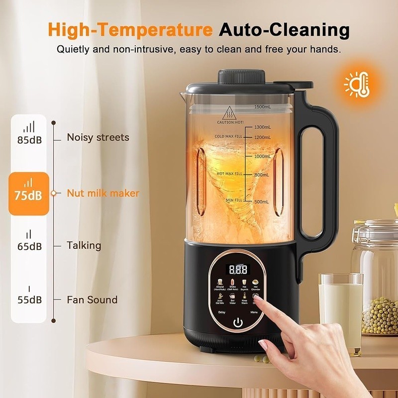10-in-1 Nut Milk Maker Soy Milk Machine Automatic Blender W/ Cleaning Function