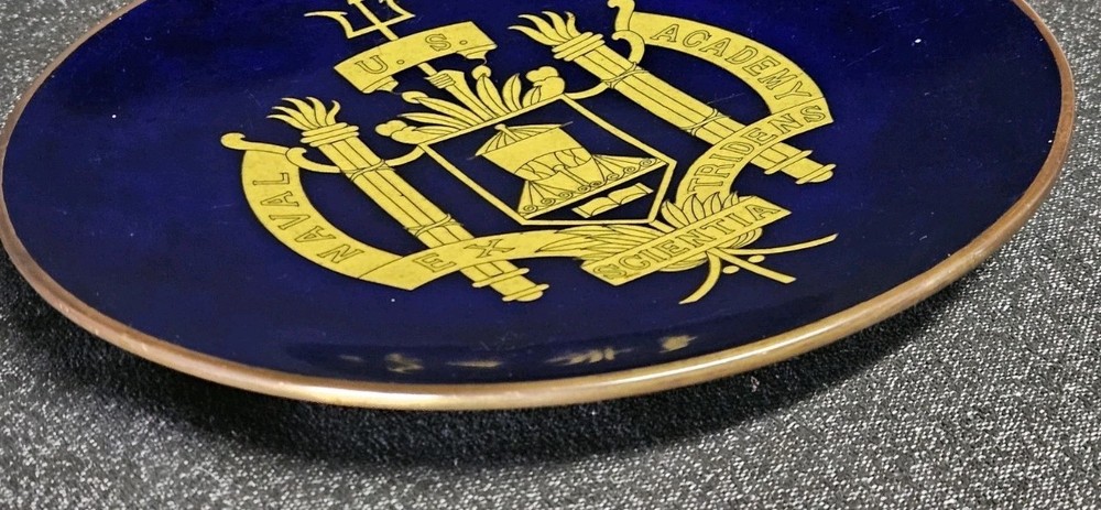 Rare Antique Solid Brass & Enameled U.S. Naval Academy Crest Commerative Plate