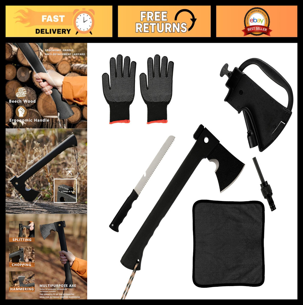 Multifunctional Tactical Hatchet Axe & Hammer, Survival Tool with Fire Starter &