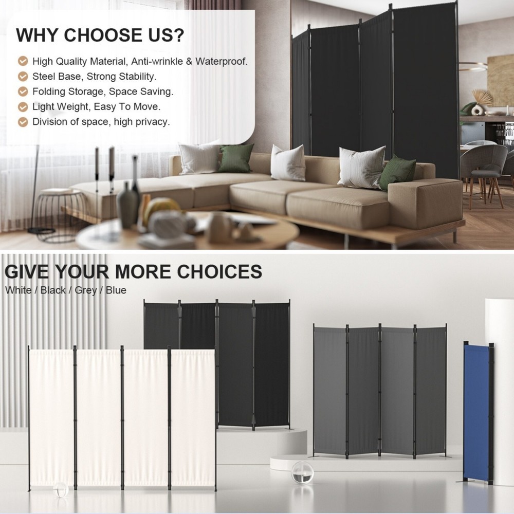 4 Panel Room Divider, 88''Folding Screen Portable Wall Partition Room Divider