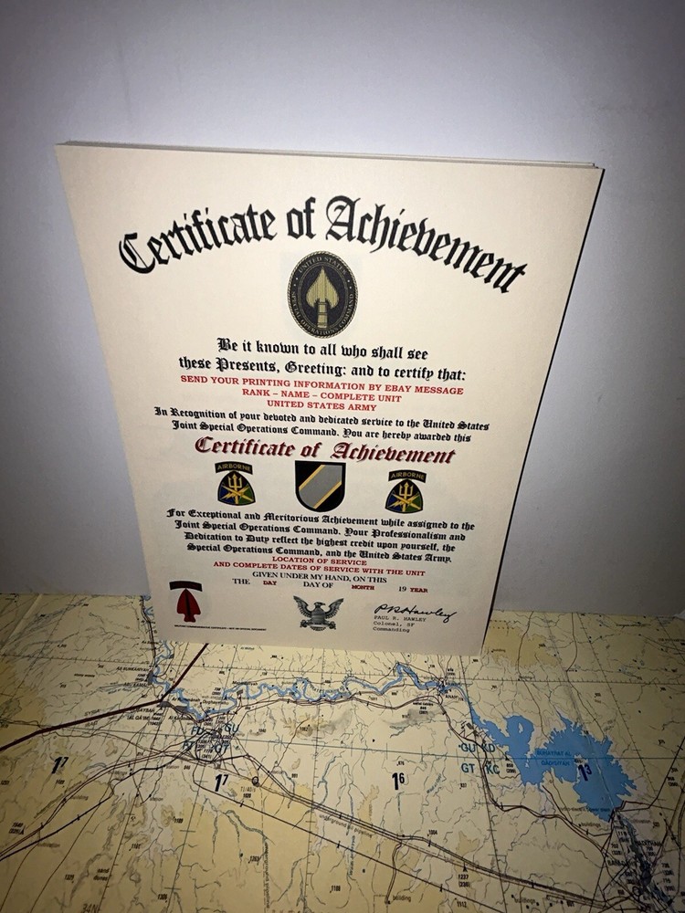 U.S. ARMY - JOINT SPECIAL OPERATIONS COMMAND - CERTIFICATE OF ACHIEVEMENT