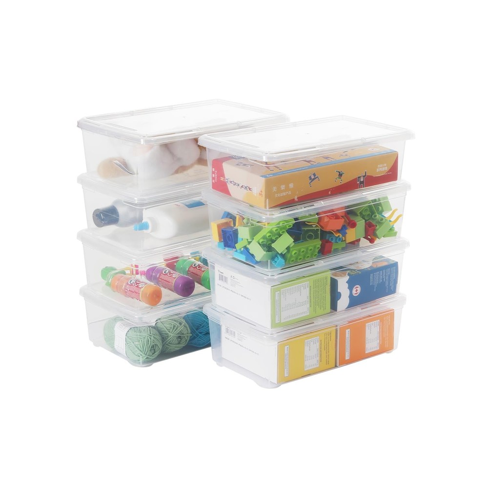8 Packs 6 Quart Latching Storage Box,Shoe Boxes Clear Plastic Stackable Stora...