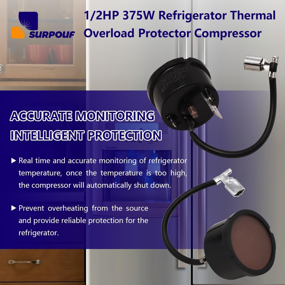 1/2HP 375W Refrigerator Thermal Overload Protector Compressor Replacement...