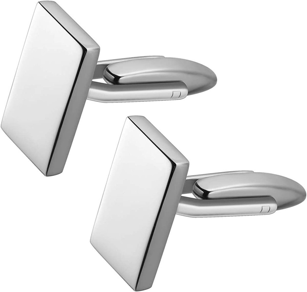 Pair of Mens Classic Silver Rectangle Cuff Links