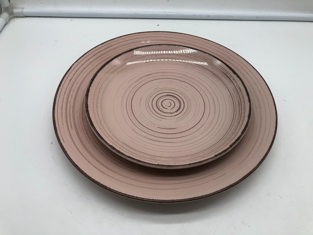 Ceramic Rustic Pink & Brown 10in & 8in Plate Set BB01B28036
