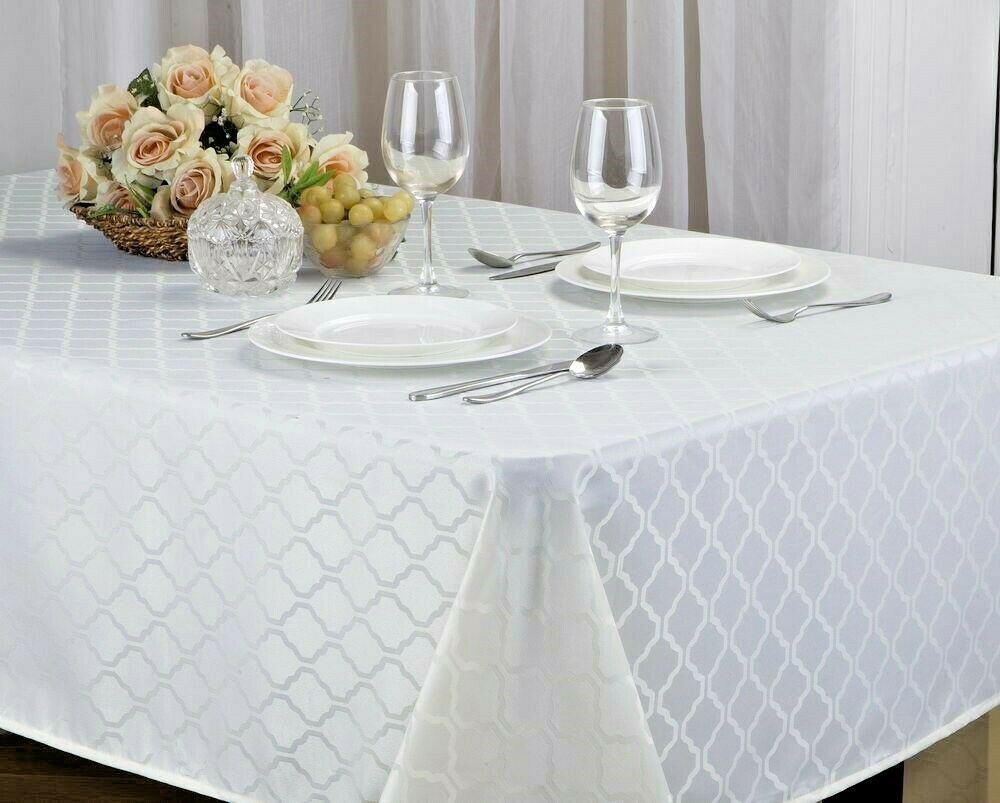 Fabric Tablecloth Harriet Jacquard Printed Table Decor, 4 Sizes, 9 Solid Colors