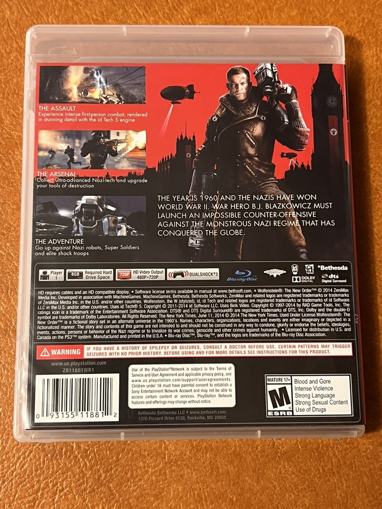 PS3 WOLFENSTEIN THE NEW ORDER Tested and Works