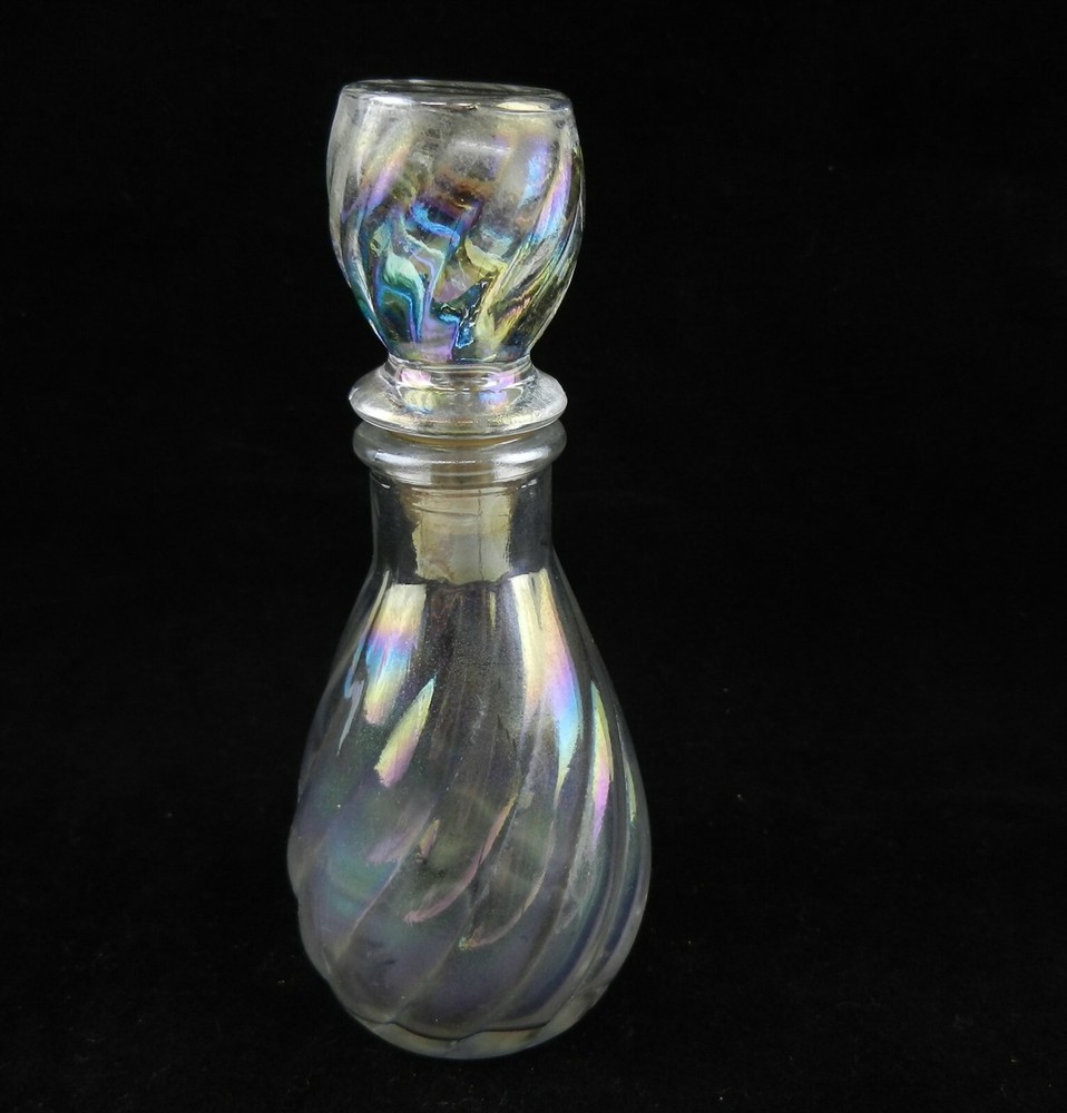 3 Vtg Perfume Bottles Yardley,Pressed Glass Bell,Twisted Iridescent Pull-Top T04