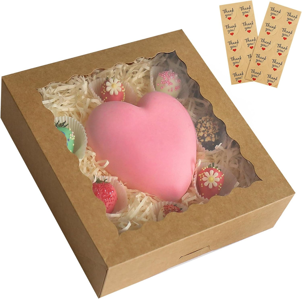 20-Pack Auto-Popup Bakery Boxes with Clean Window Large Size 10 X10 X2.5 Cookie