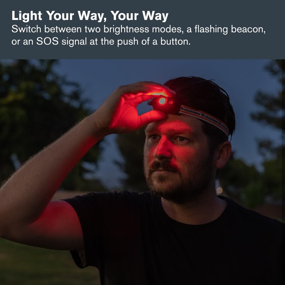 Night Vision Headlamp Multiple Modes SOS Setting Astronomy Camping 45 Deg