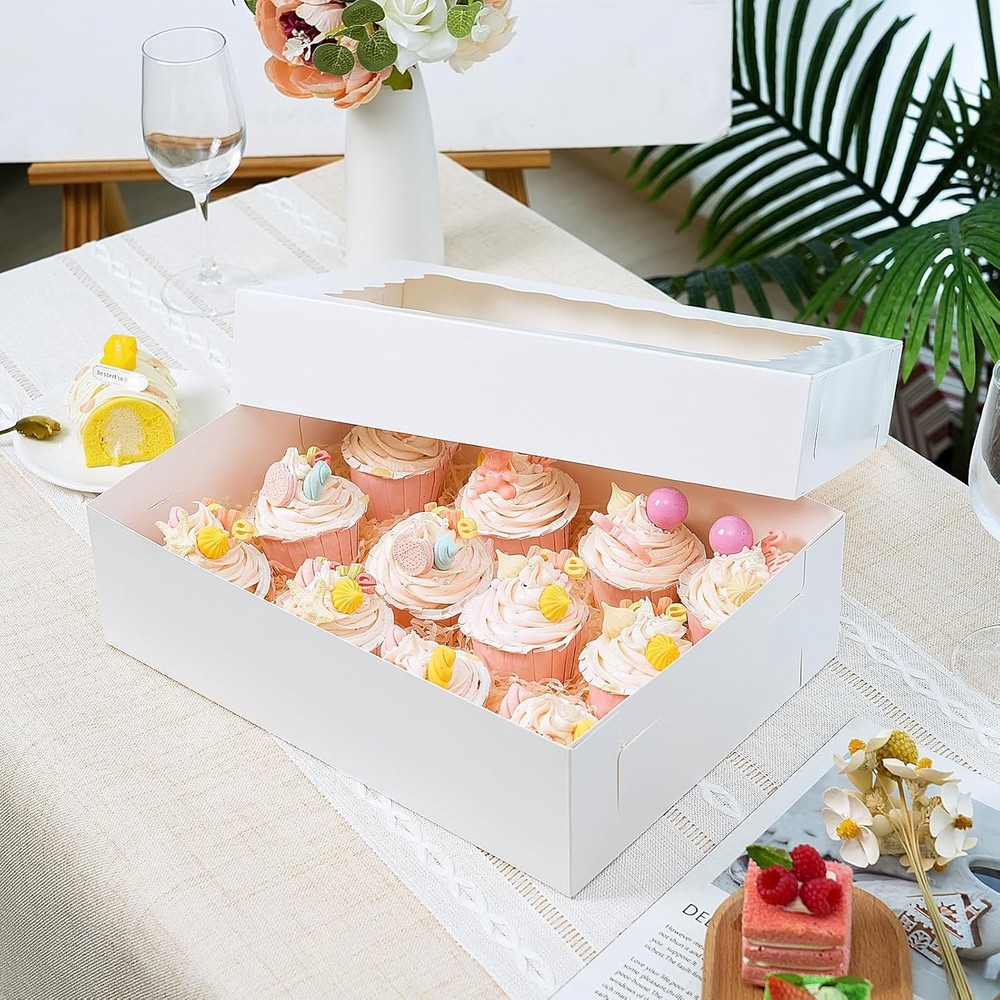 Moretoes 10pcs 14x10x4in Sheet Cake Boxes White Rectangle Bakery