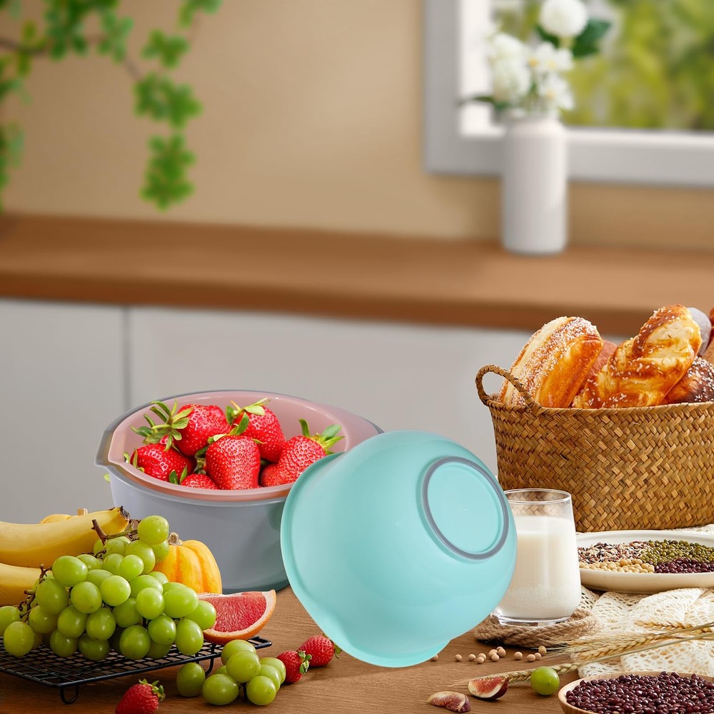 Nesting Plastic Mixing Bowls, Set Of 3, 1.5 quart, 2 quart, 2.5quart, Nesting...