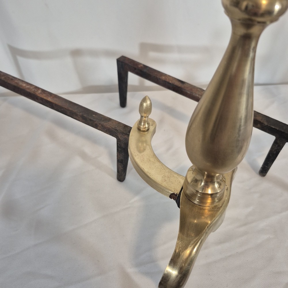 Antique Fireplace Brass Andirons Log Holder
