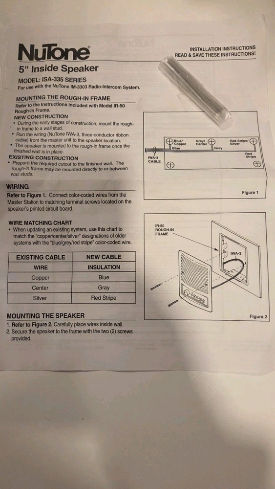 Nutone Radio-Intercom System Model # IM-3303