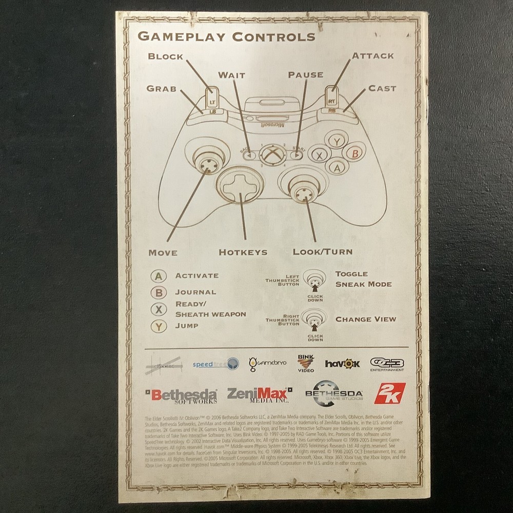 Elder Scrolls IV: Oblivion Microsoft Xbox 360 Instruction Manual Only