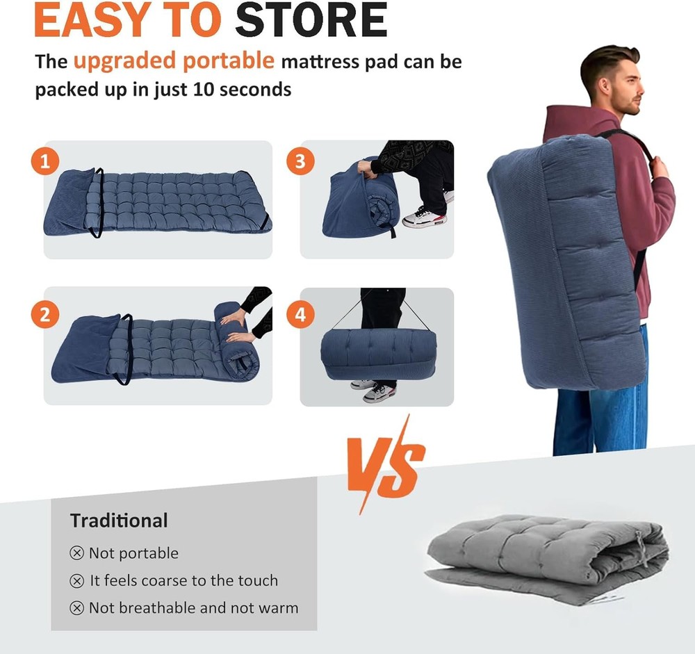 Camping Cot Folding Bed for Adults Portable Sleeping Cot with Cushion Blue