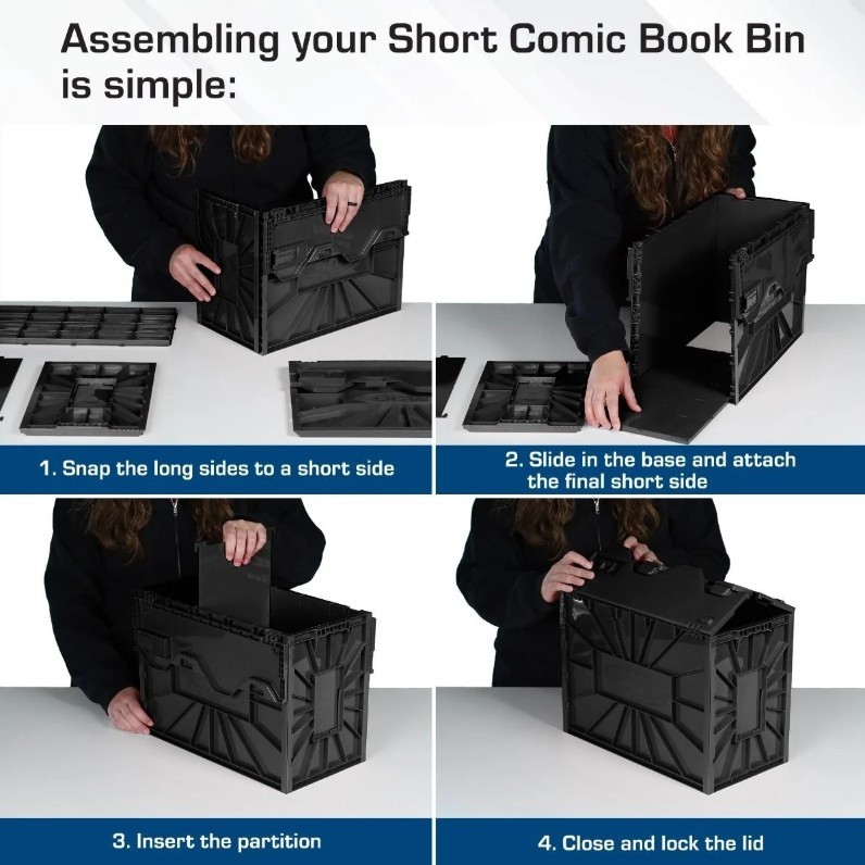 BCW Stackable Short Comic Book Bin for 150 Comics with Locking Lids - Black