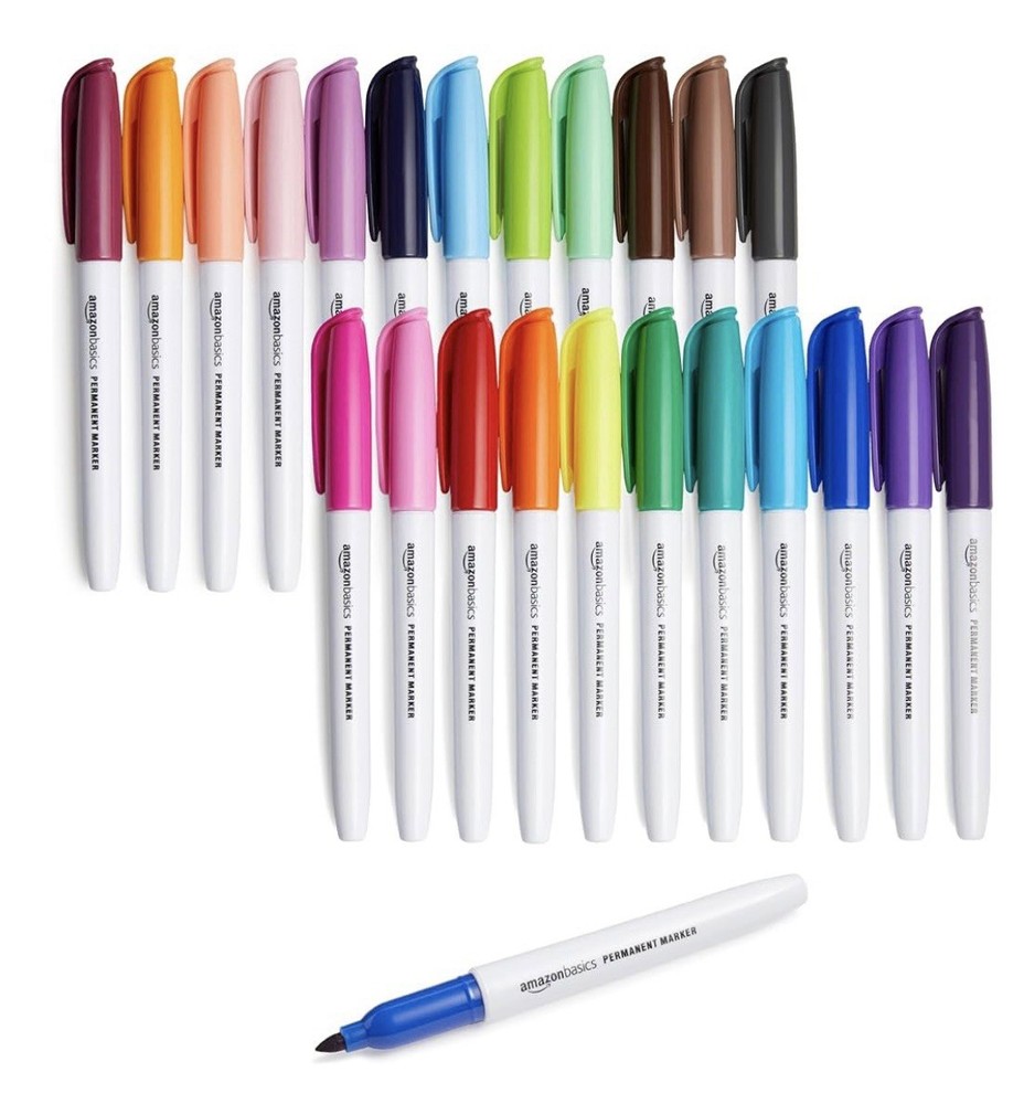 Fine Tip Point Permanent Markers Assorted Colors - 24 Pack