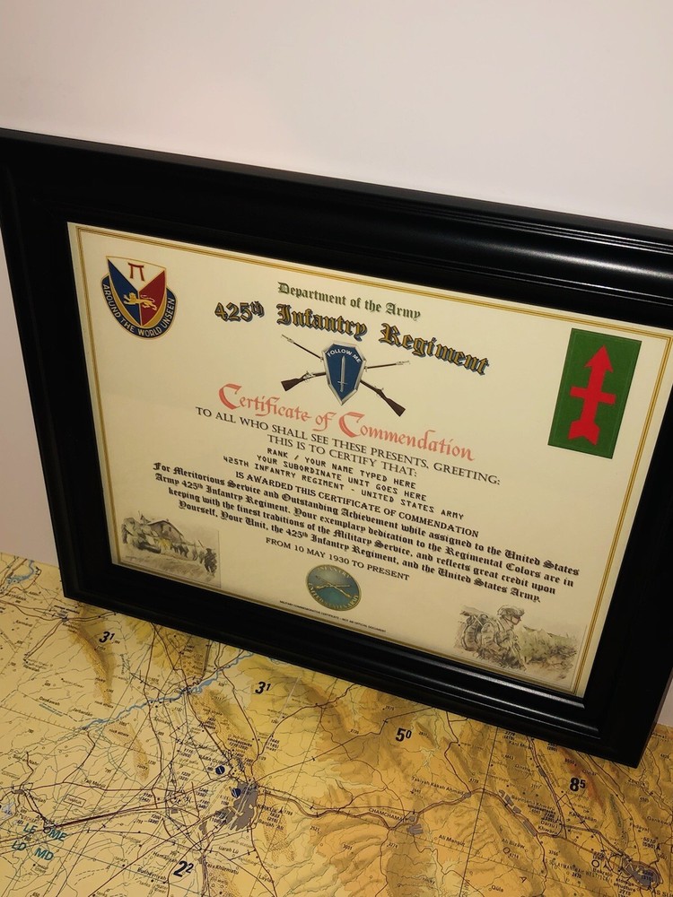 425TH INFANTRY REGIMENT / COMMEMORATIVE - CERTIFICATE OF COMMENDATION