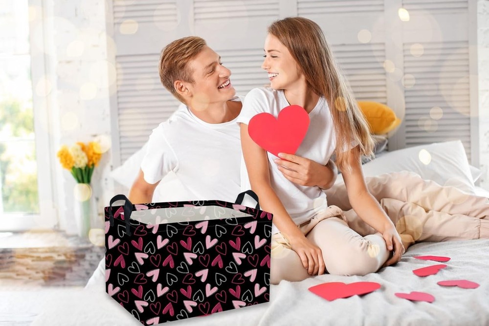 Rectangular Kids Storage Bin Heart Toy Organizer for Room Decor