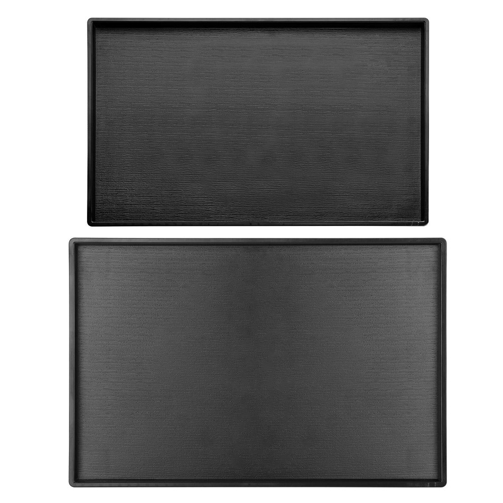 Black Rectangular Serving Trays Non-Slip Plastic Cafeteria 2 Pack