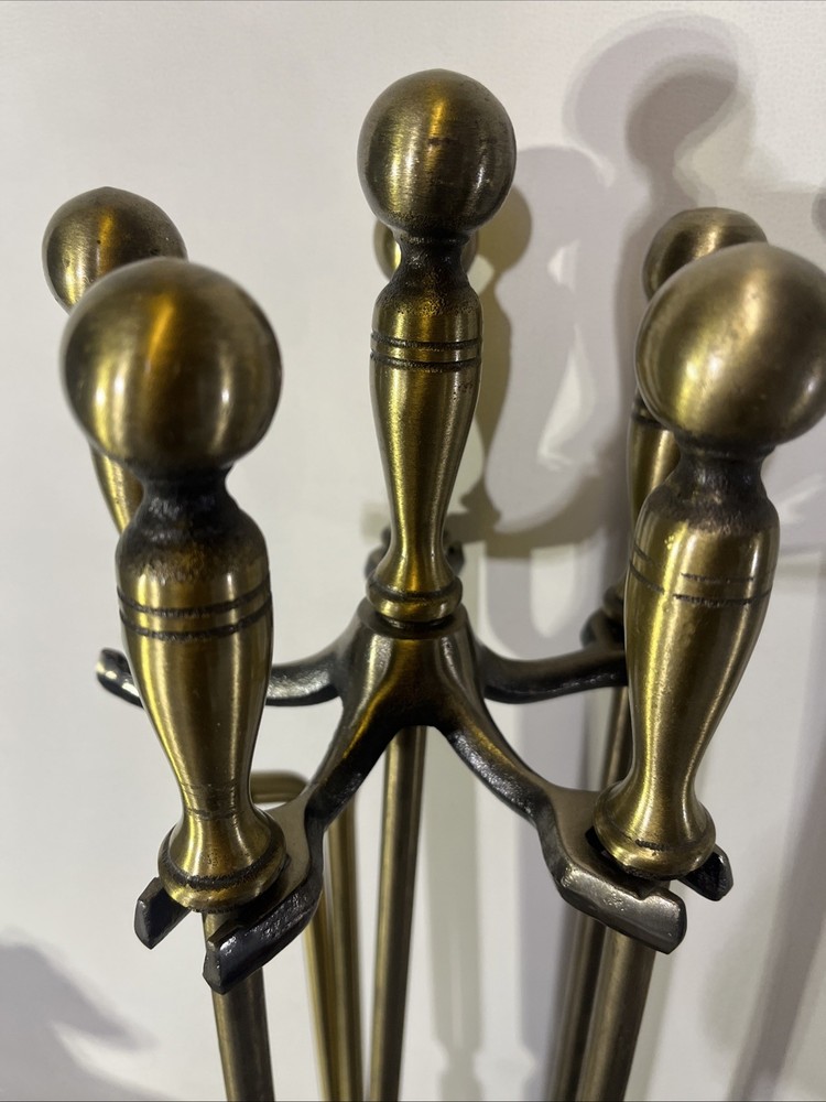 Antique Brass Fireplace Set, 5 Piece
