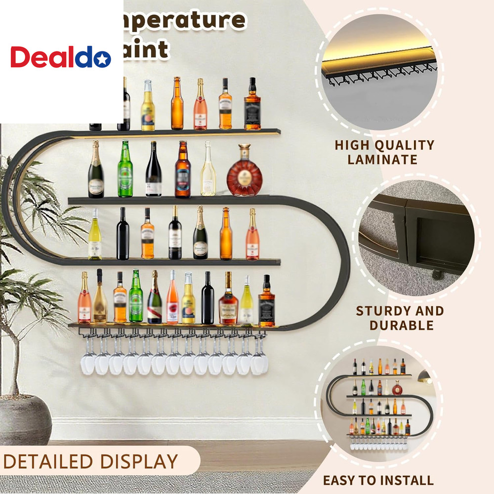 59In Wall Mounted Wine Rack with LED Light, Half round Multi Tier Wine Rack with