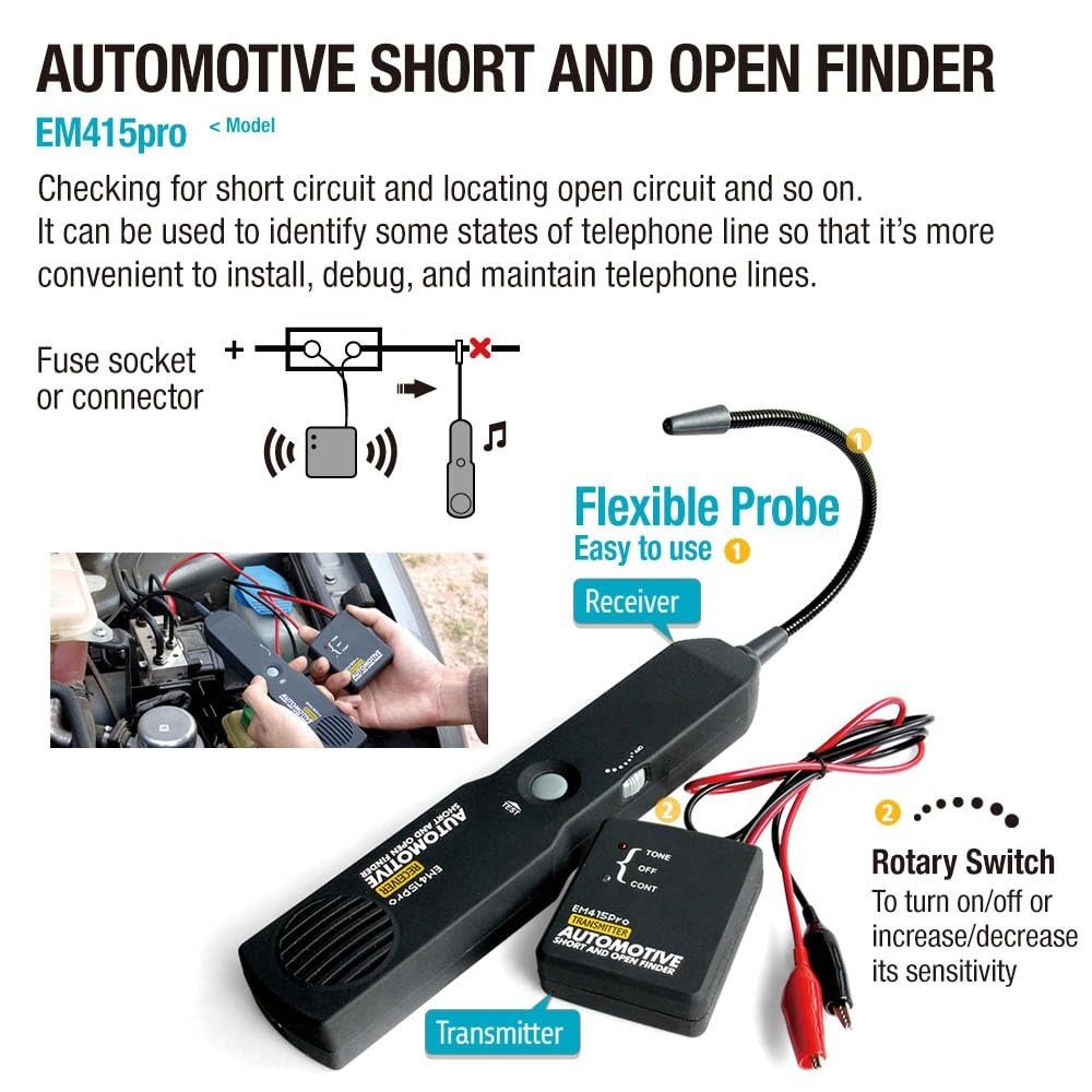 Compact Auto Circuit Tester with Flexible Probe for Broken Wire Detection