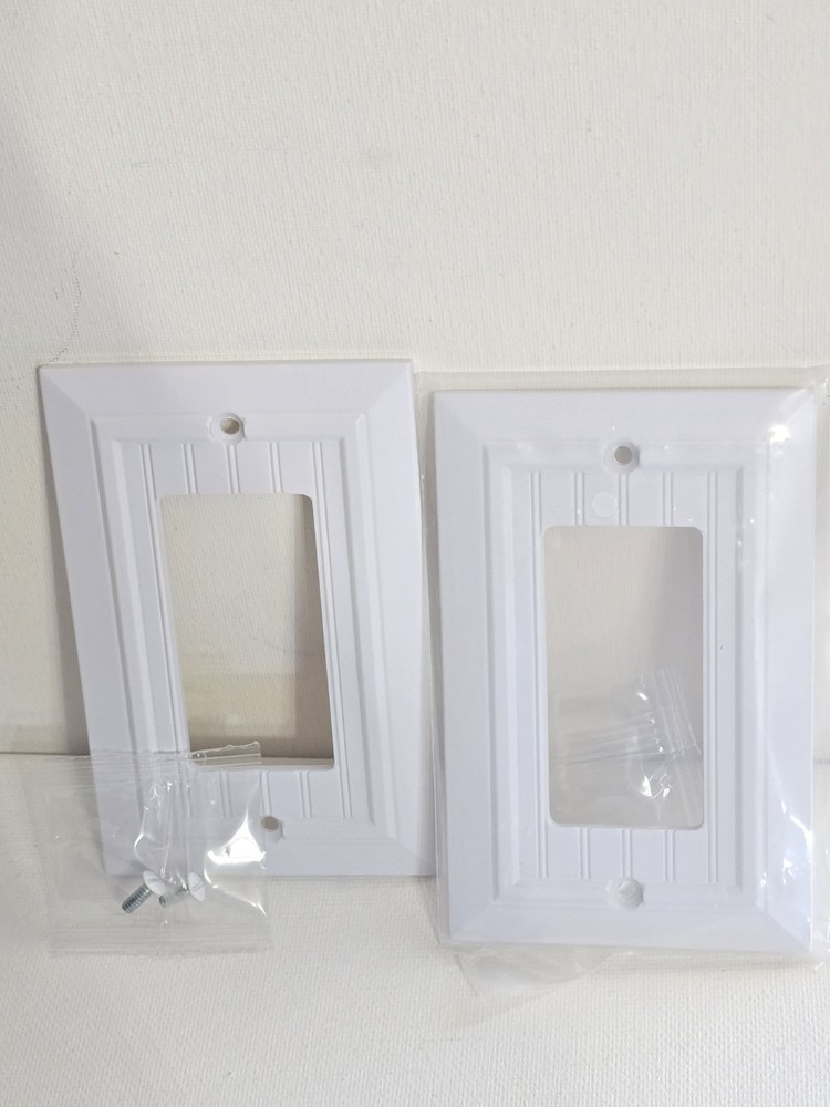 2 White Classic Beadboard Pattern Wall Plate Covers Strong Polycarbonate 1-gang