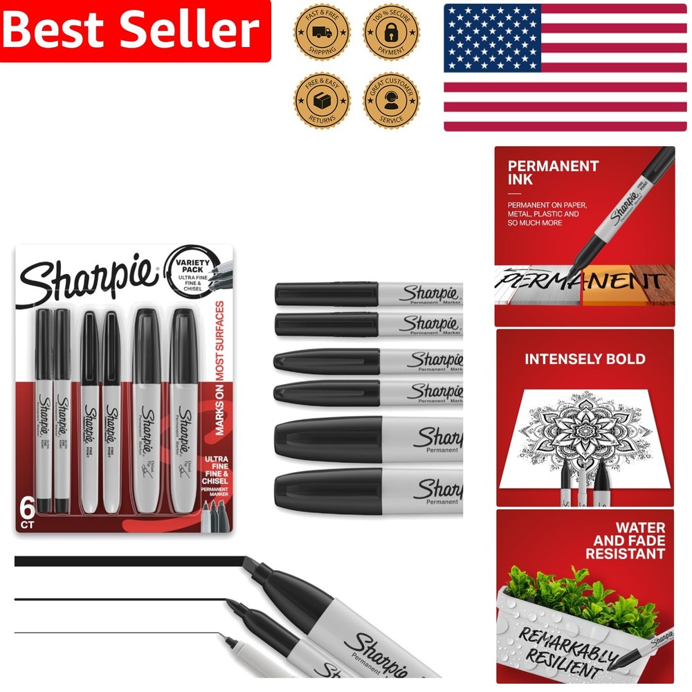 Complete 6-Piece Permanent Marker Set with Multi-Tip Options for Creative Use