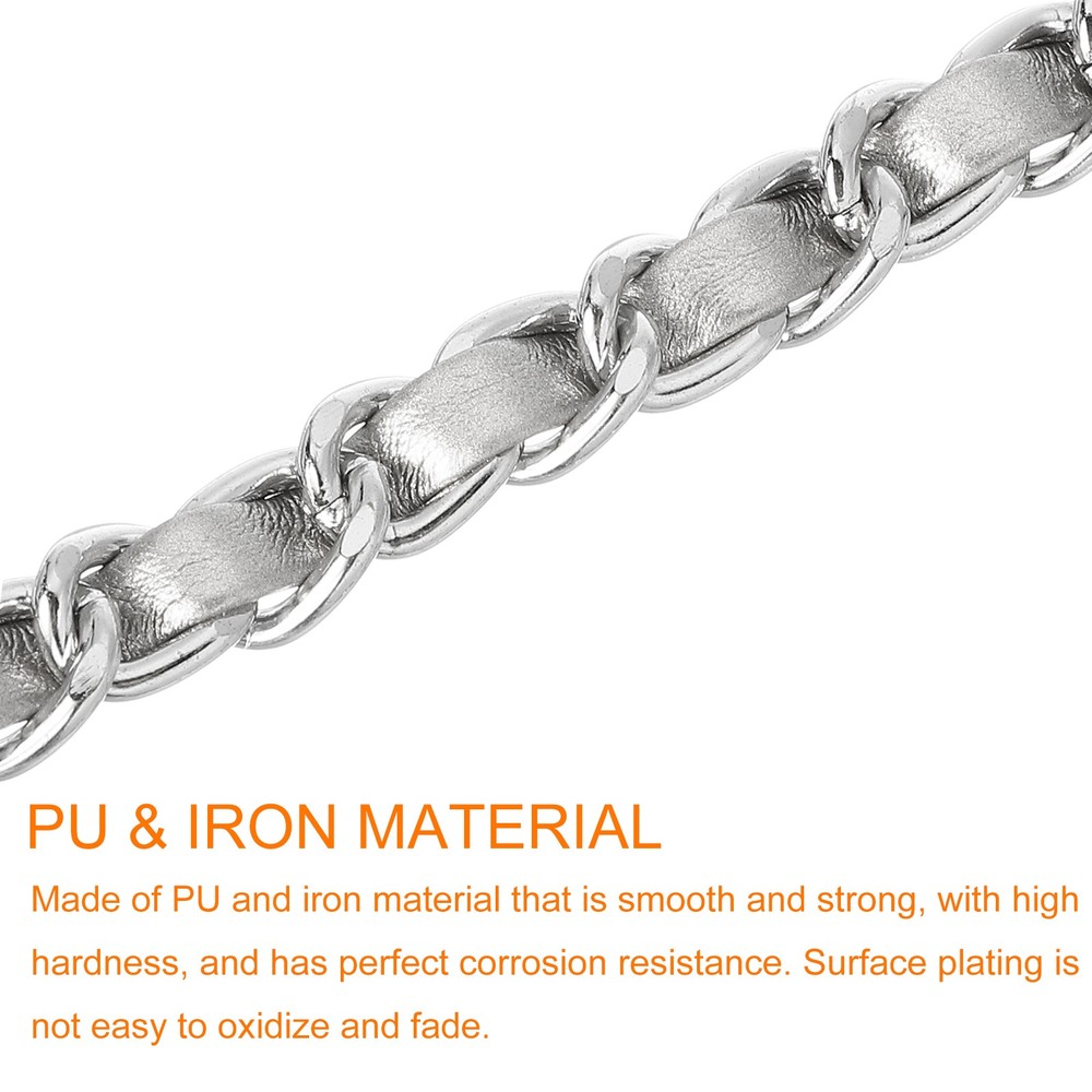 Purse Strap, 24" Leather for Shoulder Strap (Silver, Silver)