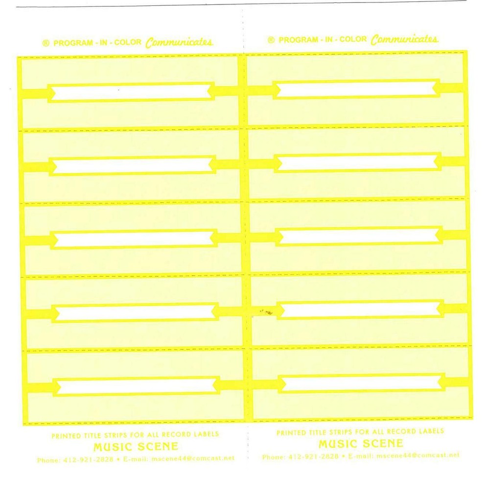 Juke Box Title Strips Yellow On White Paper